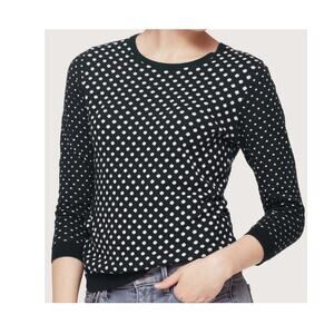 Ann Taylor Loft Women's M Navy Polka Dot Pullover Sweater zipper